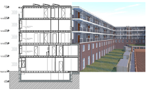 Impressie nieuwe achtergevel Alhena gebouw 